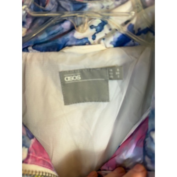 ASOS Watercolor Abstract Print Hooded Rain Jacket Lightweight Zip Pockets - Picture 7 of 8